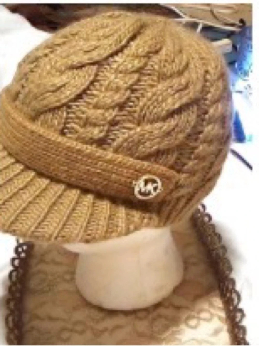Michael Kors Cable Knit Newsboy Hat Tan/Brown